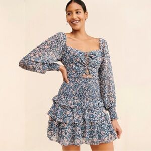 Anthropologie ASTR The Label Marietta Ruffle Smocked Mini Dress Floral Small